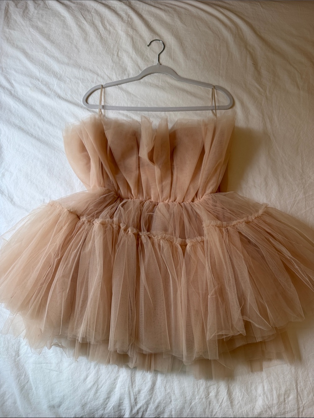 NWT Kikiriki Blush Nude Tulle Strapless Mini Dress, size small
